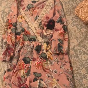 Pink flower romper with bracelet